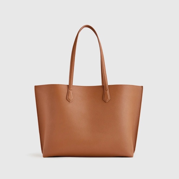 Quince Italian Leather Triple Compartment Shopper Tote Cognac - Picture 1 of 12